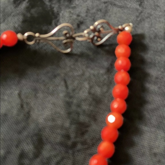 Egyptian Turquoise pendant set in 925 SS on a coral faceted bead necklace NWOT - Picture 4 of 7